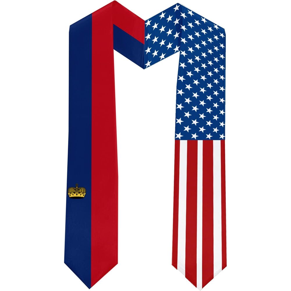 4717 2025 Liechtenstein Flag and USA Flag Graduation Stole Graduation Sash